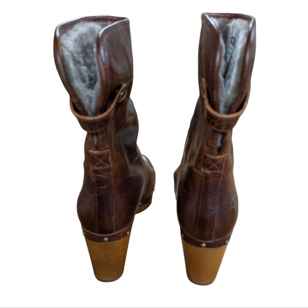 UGG Lynnea Fold Over Sheepskin Lined Brown Leather Boots Size 5 - Picture 9 of 14